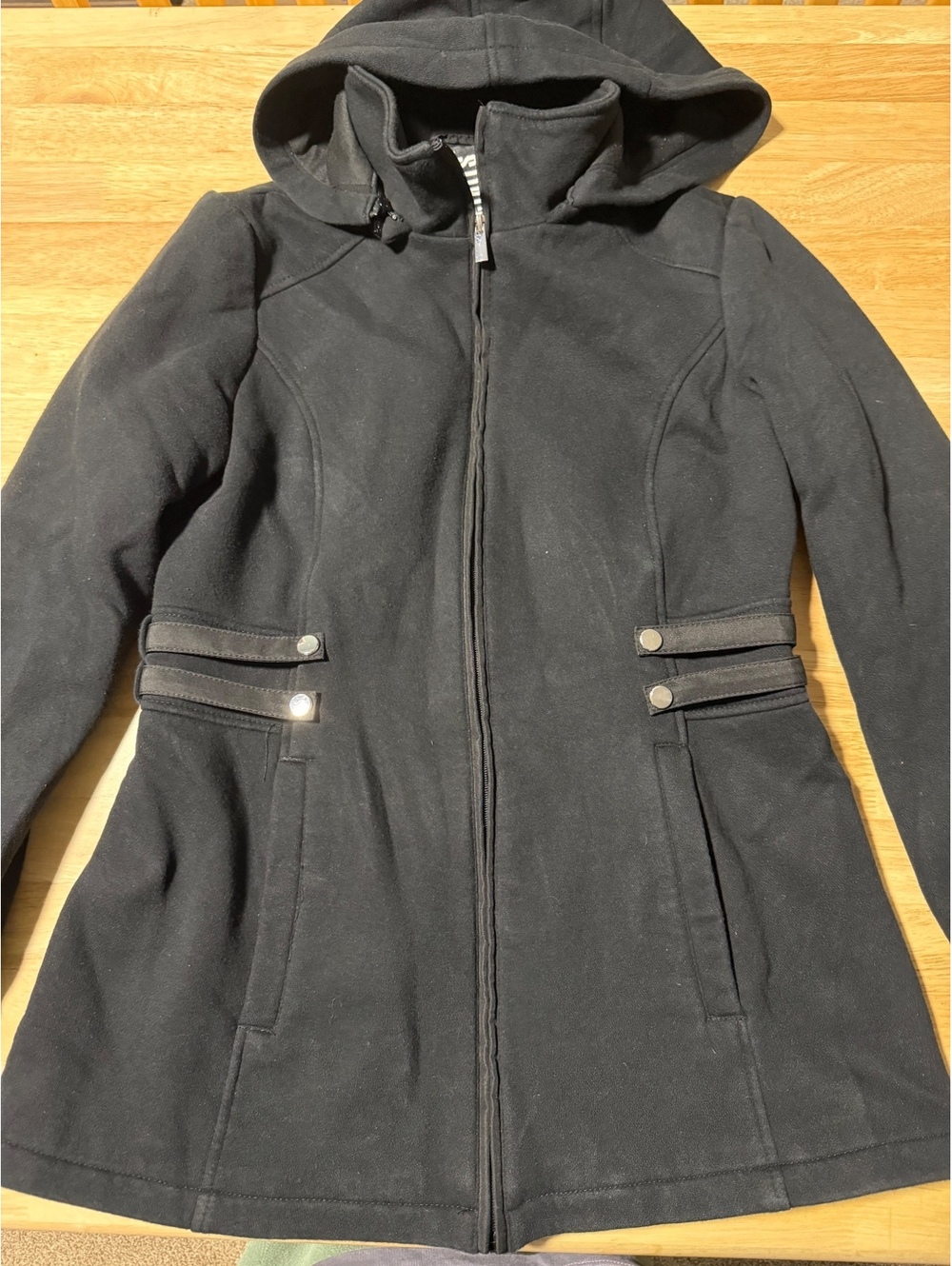 Details INTL Women’s Black Zip-Front Coat with Detachable Hood, Size Small